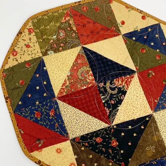 2 Handmade quilted table runners multicolored patchwork, spring & fall colors - Picture 5 of 7